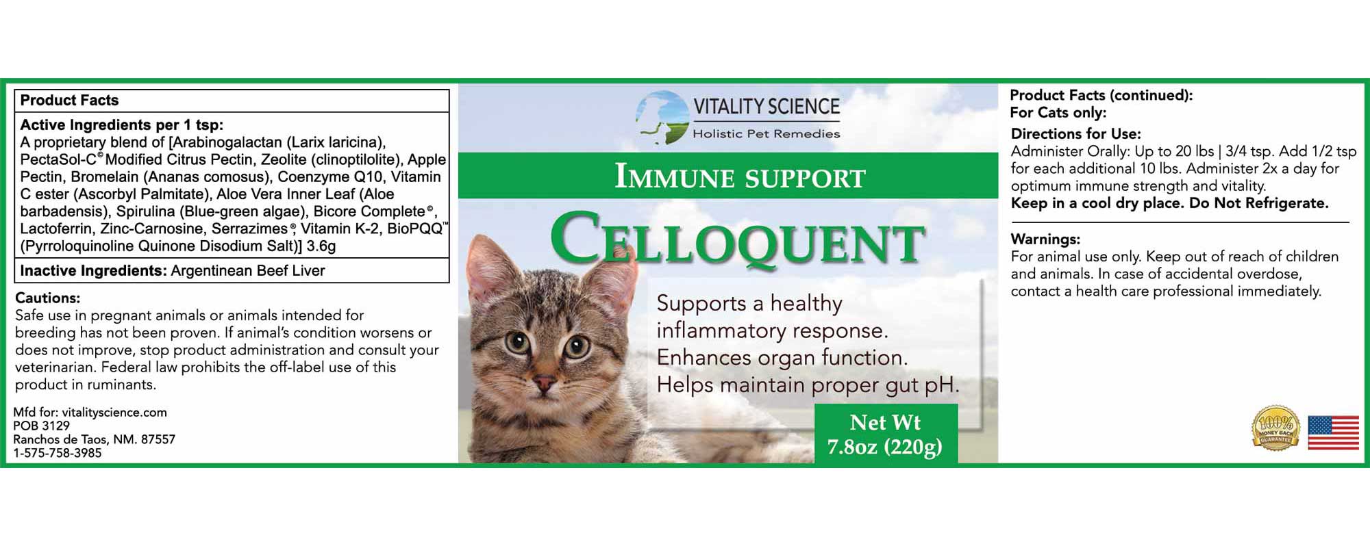 feline immune support for cats celloquent label